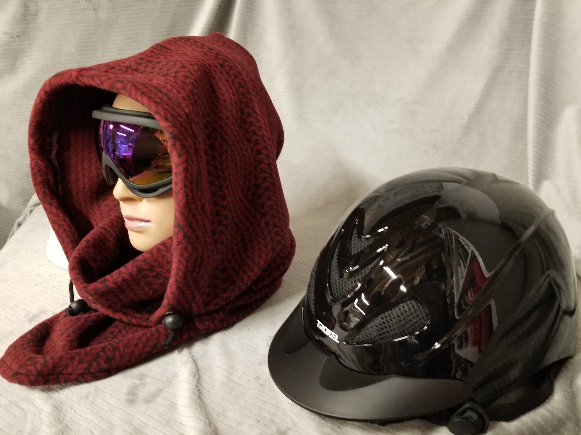 Cable Knit Red/Black Print Anti Pill Fleece Ski Helmet Cover