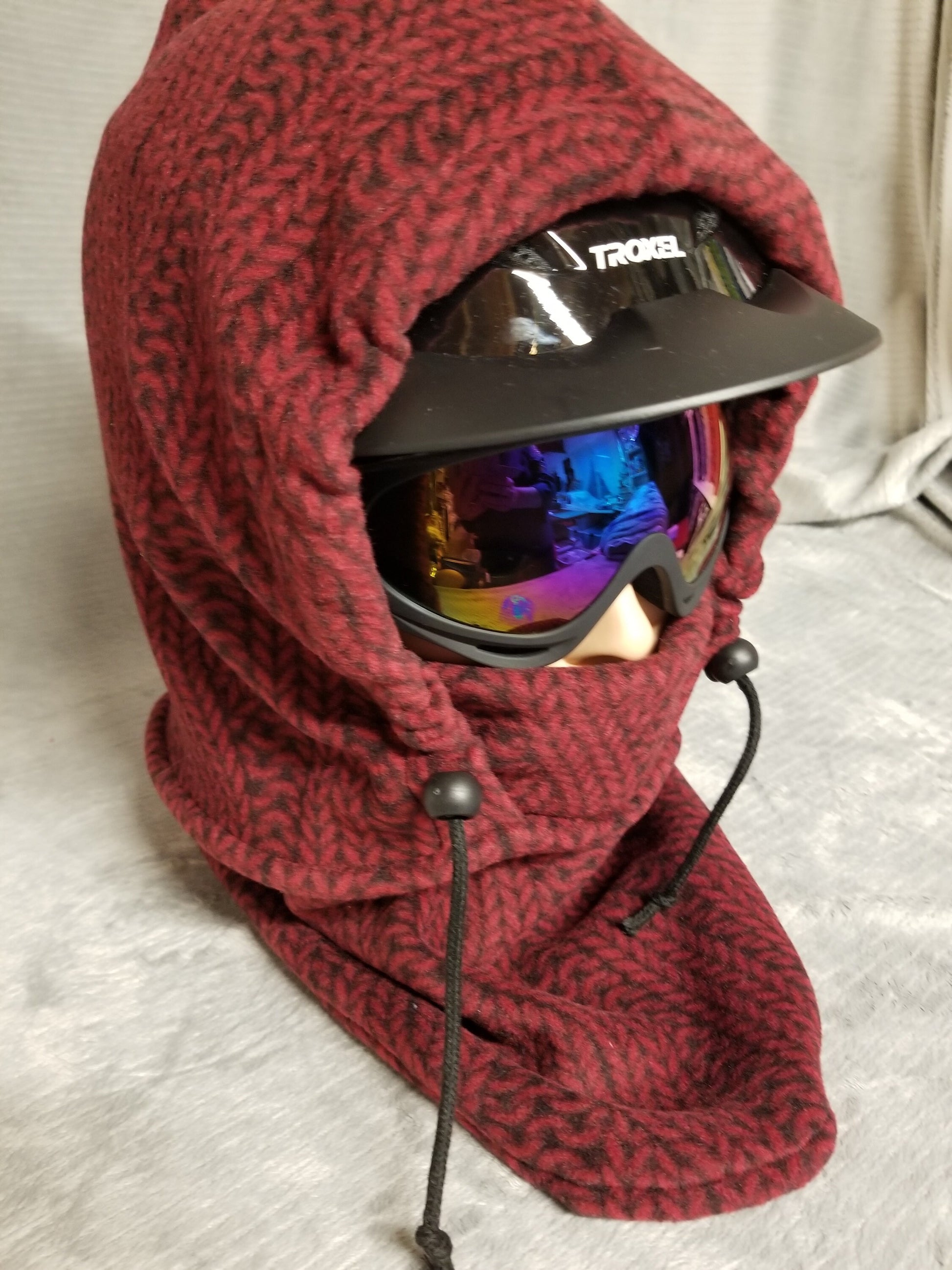 Cable Knit Red/Black Print Anti Pill Fleece Ski Helmet Cover