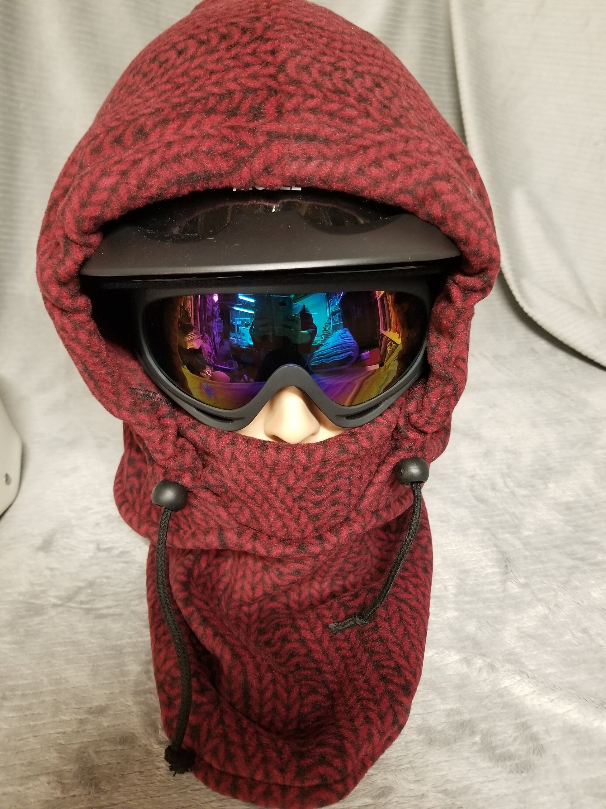 Cable Knit Red/Black Print Anti Pill Fleece Ski Helmet Cover