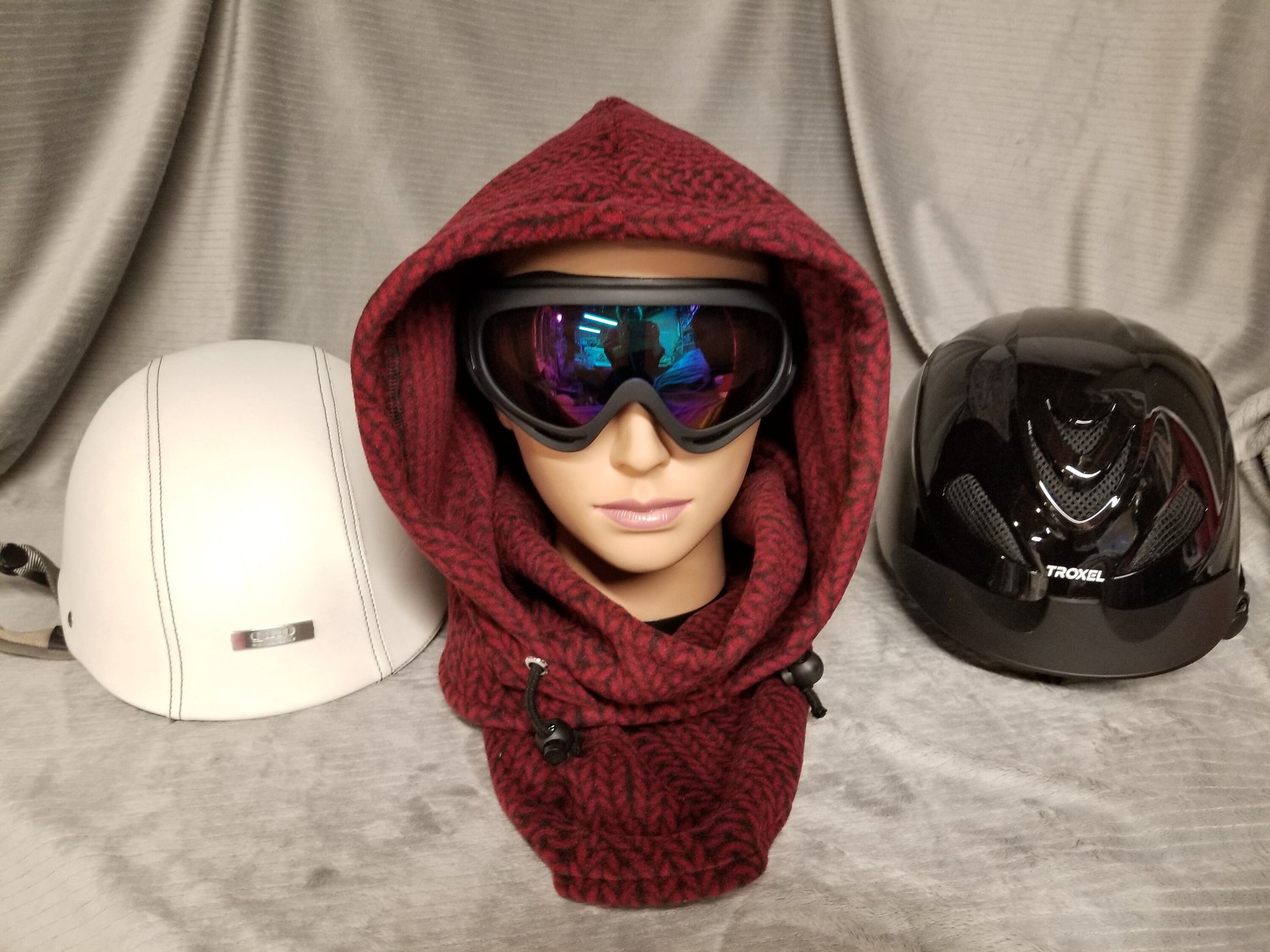Cable Knit Red/Black Print Anti Pill Fleece Ski Helmet Cover