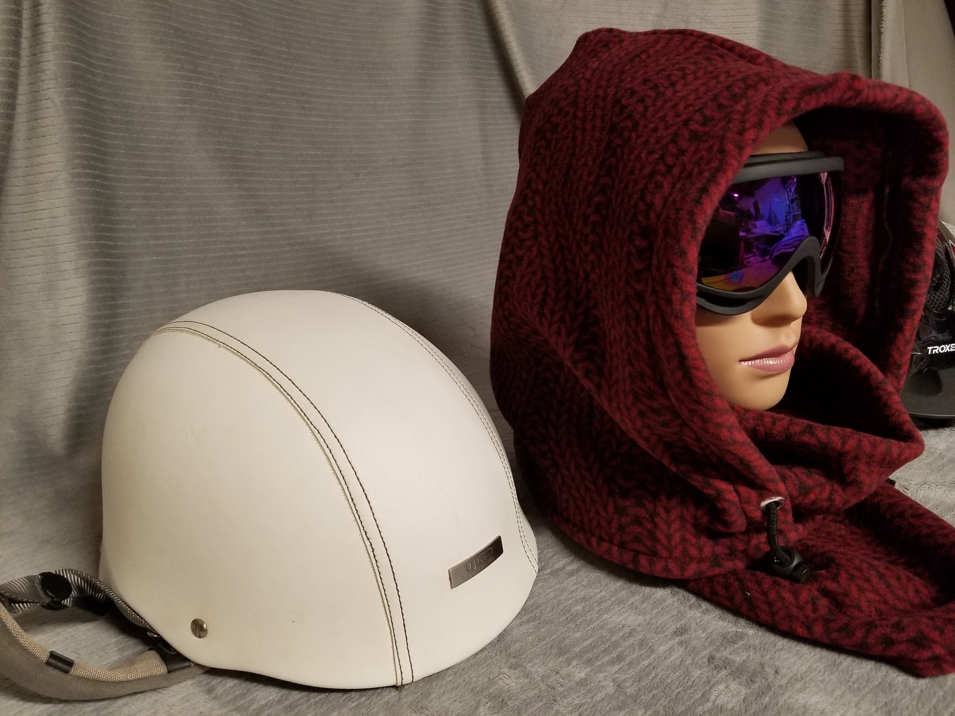 Cable Knit Red/Black Print Anti Pill Fleece Ski Helmet Cover