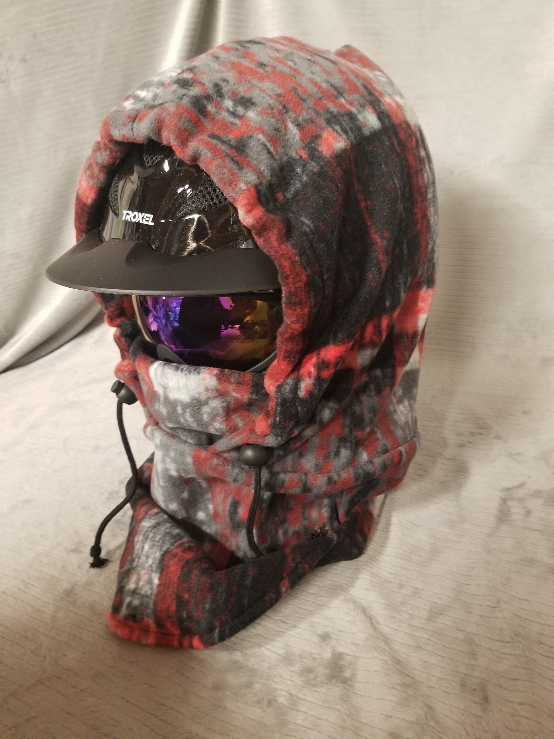 Red/Black/Gray Print Anti Pill Large Fleece Ski Helmet Cover