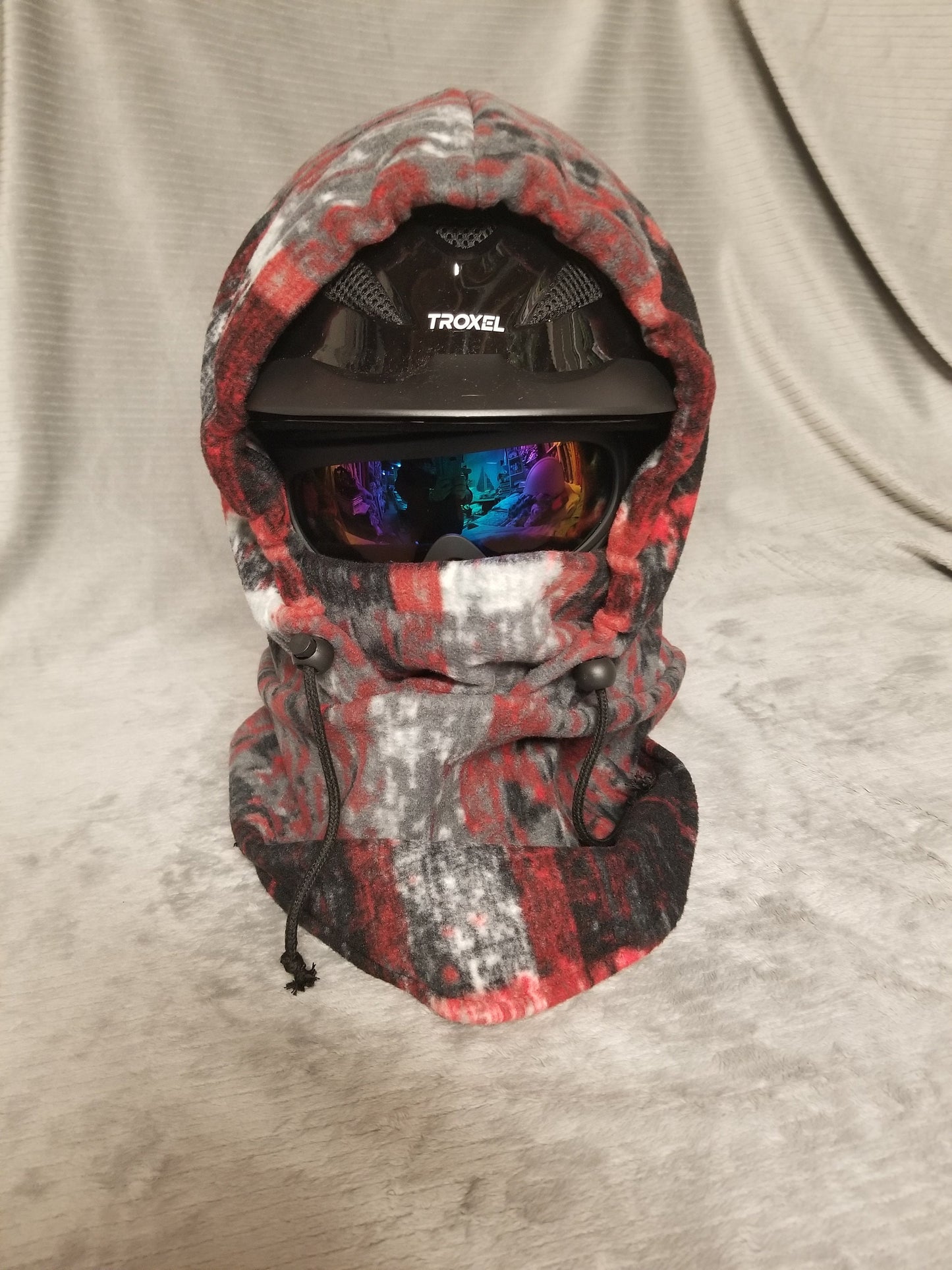 Red/Black/Gray Print Anti Pill Large Fleece Ski Helmet Cover