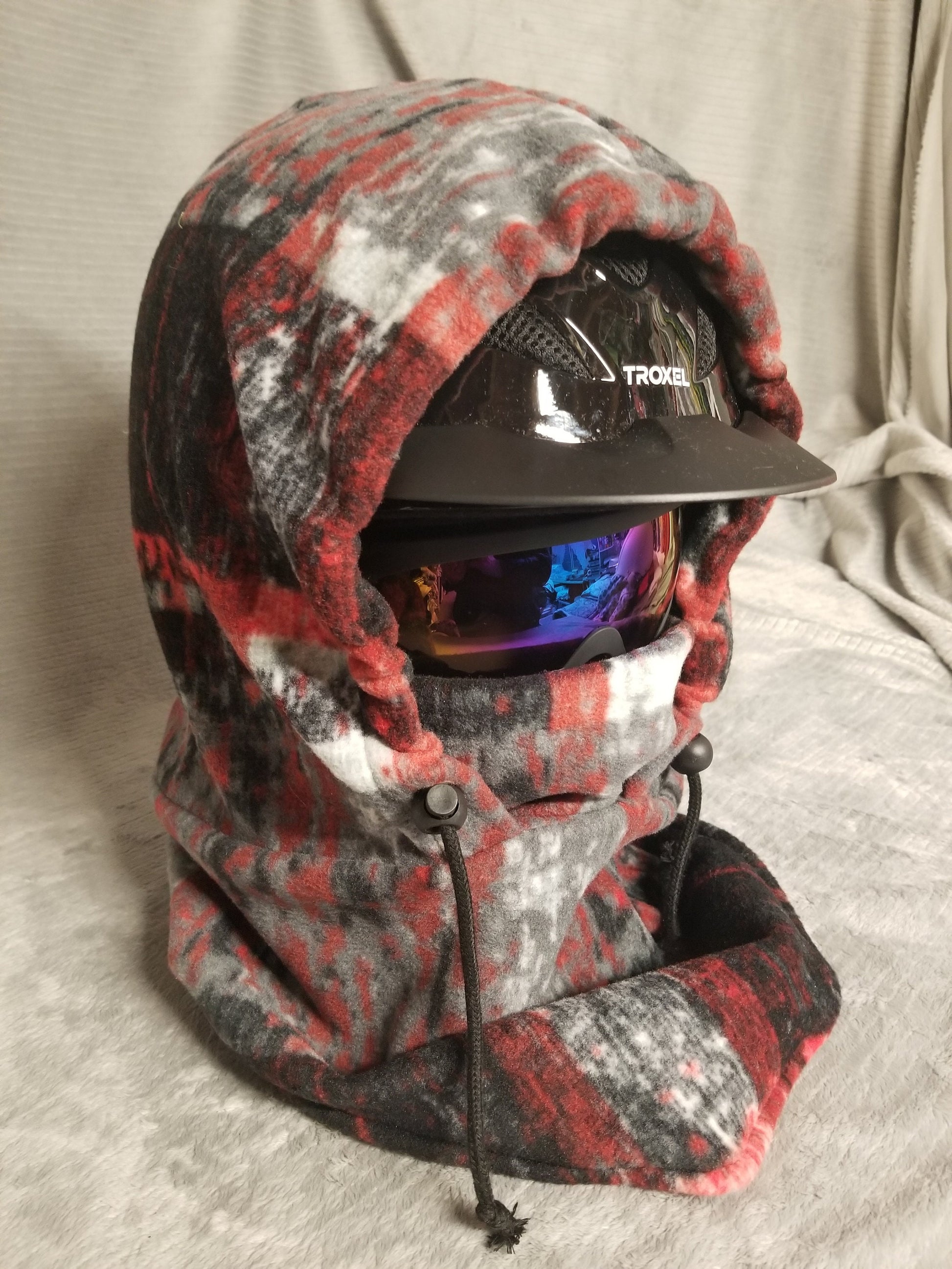 Red/Black/Gray Print Anti Pill Large Fleece Ski Helmet Cover