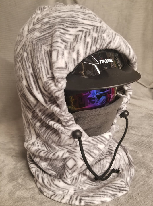 Soft Grey and White Destressed Geo Print Large Anti Pill Fleece Ski Helmet Cover