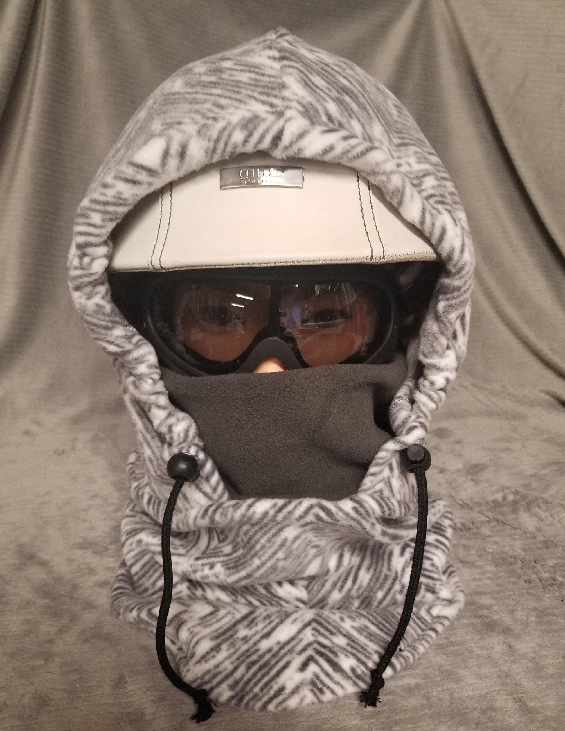 Soft Grey and White Destressed Geo Print Extra Large Anti Pill Fleece Ski Helmet Cover