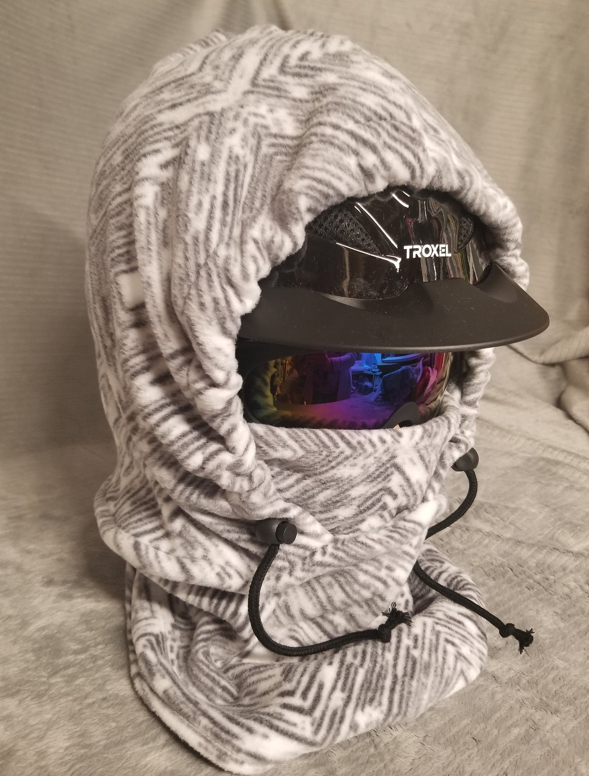 Soft Grey and White Destressed Geo Print Extra Large Anti Pill Fleece Ski Helmet Cover