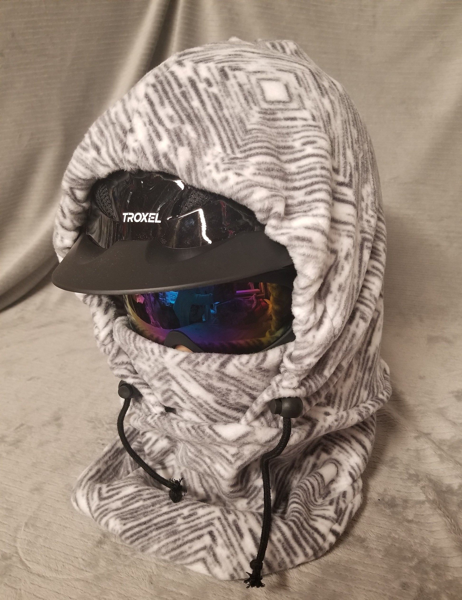 Soft Grey and White Destressed Geo Print Extra Large Anti Pill Fleece Ski Helmet Cover