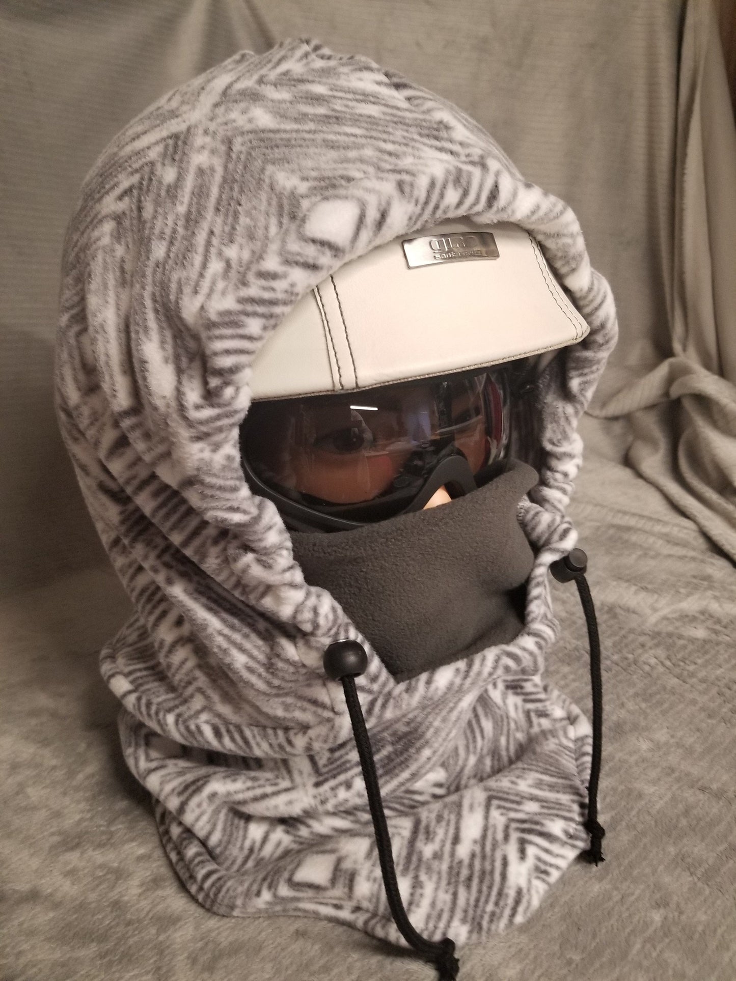 Soft Grey and White Destressed Geo Print Extra Large Anti Pill Fleece Ski Helmet Cover