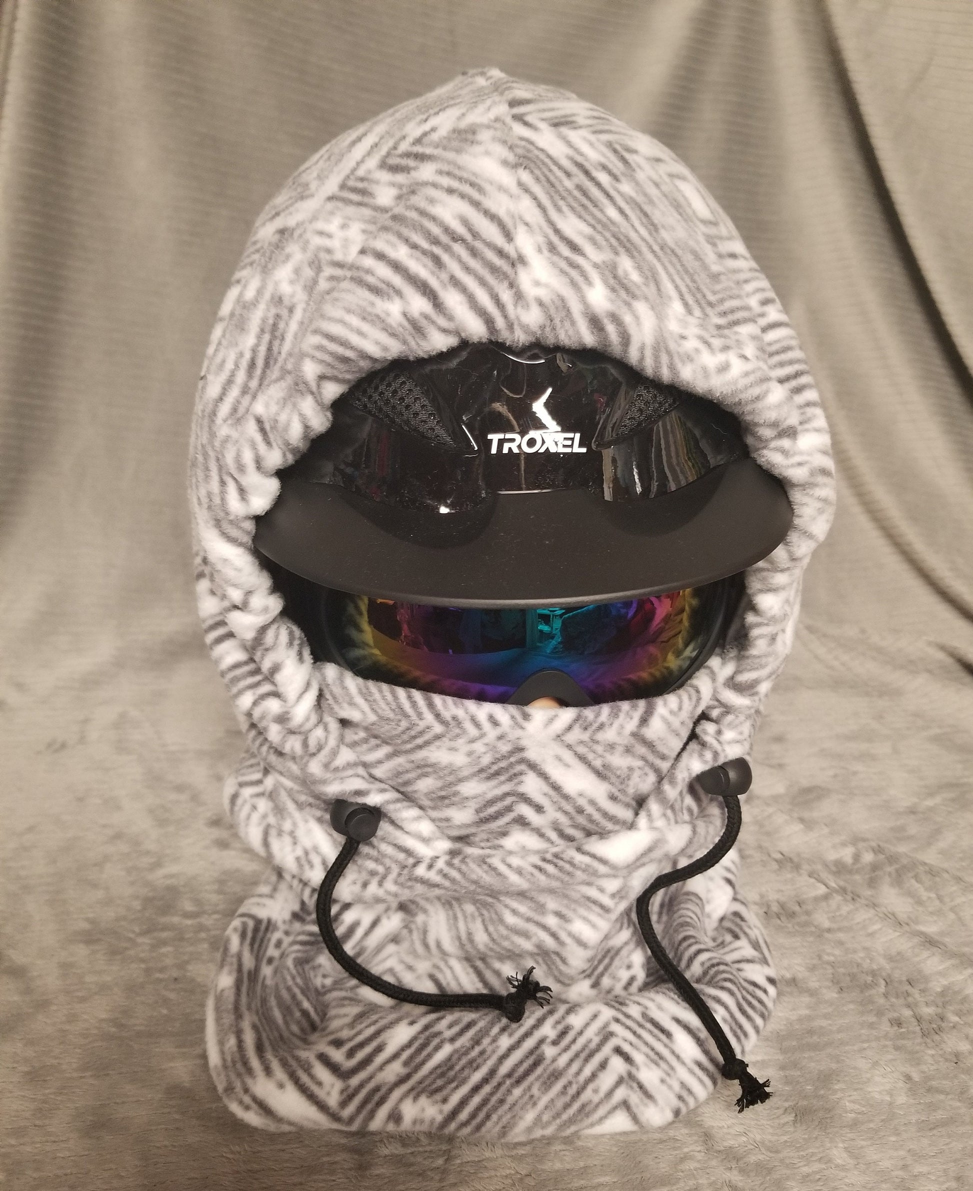 Soft Grey and White Destressed Geo Print Extra Large Anti Pill Fleece Ski Helmet Cover