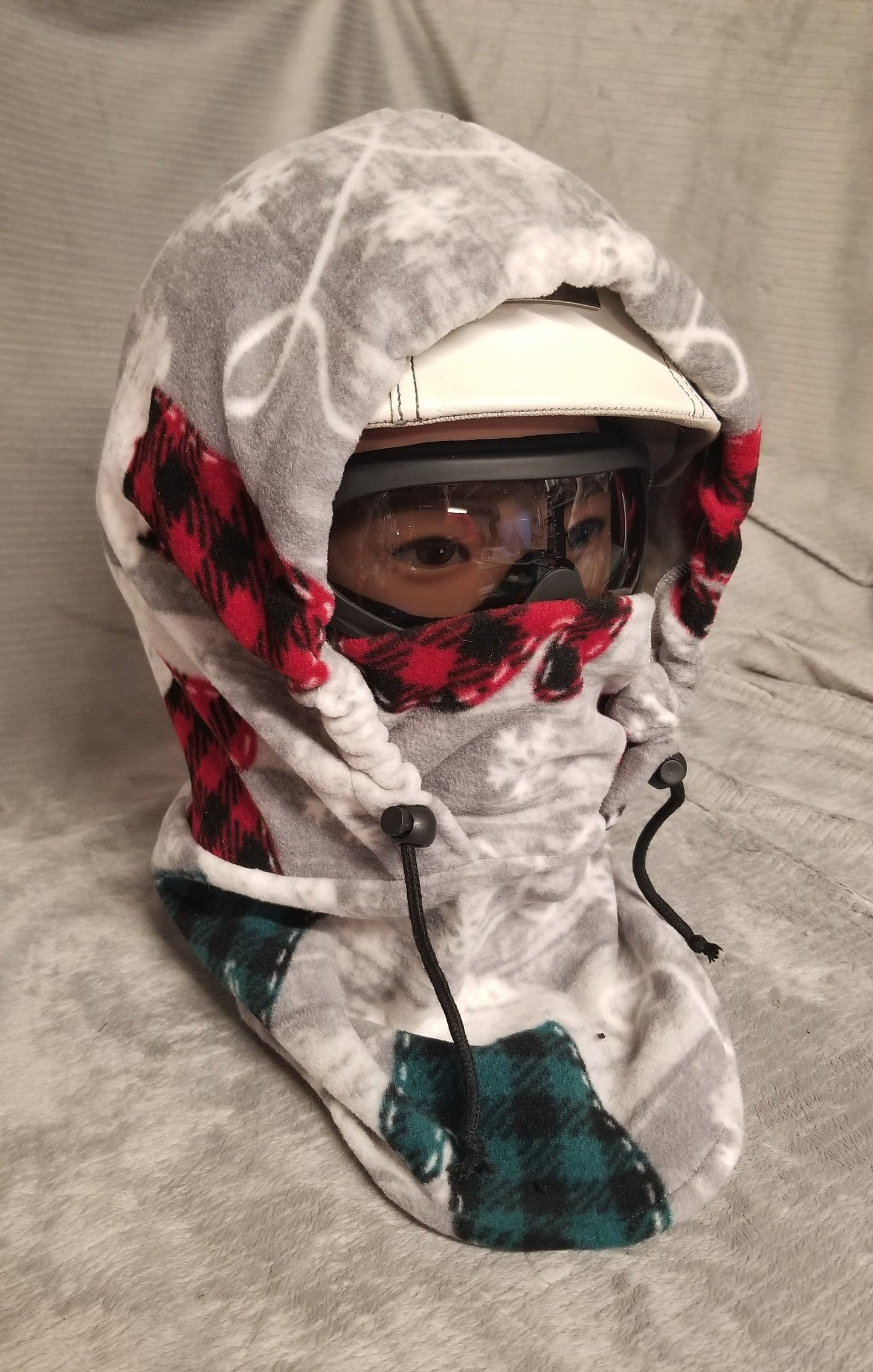 Light Gray with White Snowflakes Print with Mittens Extra Large Anti Pill Fleece Ski Helmet Cover