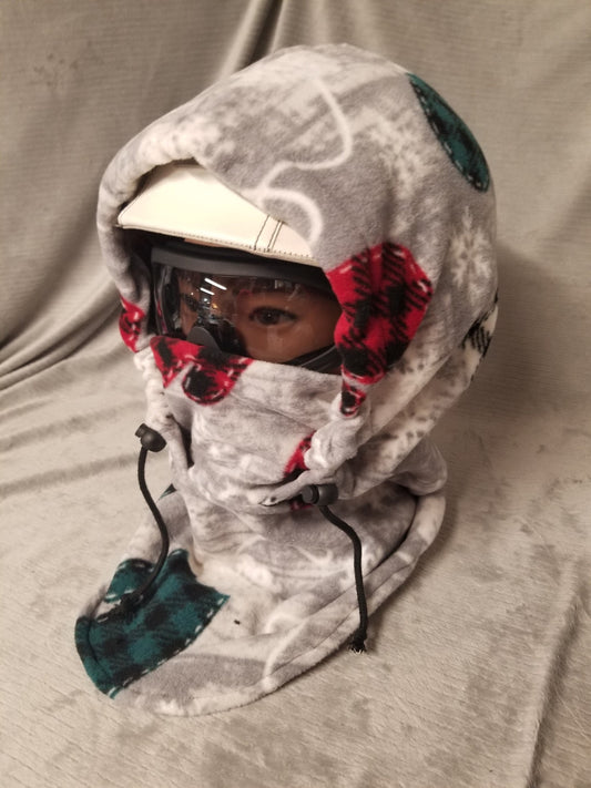 Light Gray with White Snowflakes Print with Mittens Large Anti Pill Fleece Ski Helmet Cover
