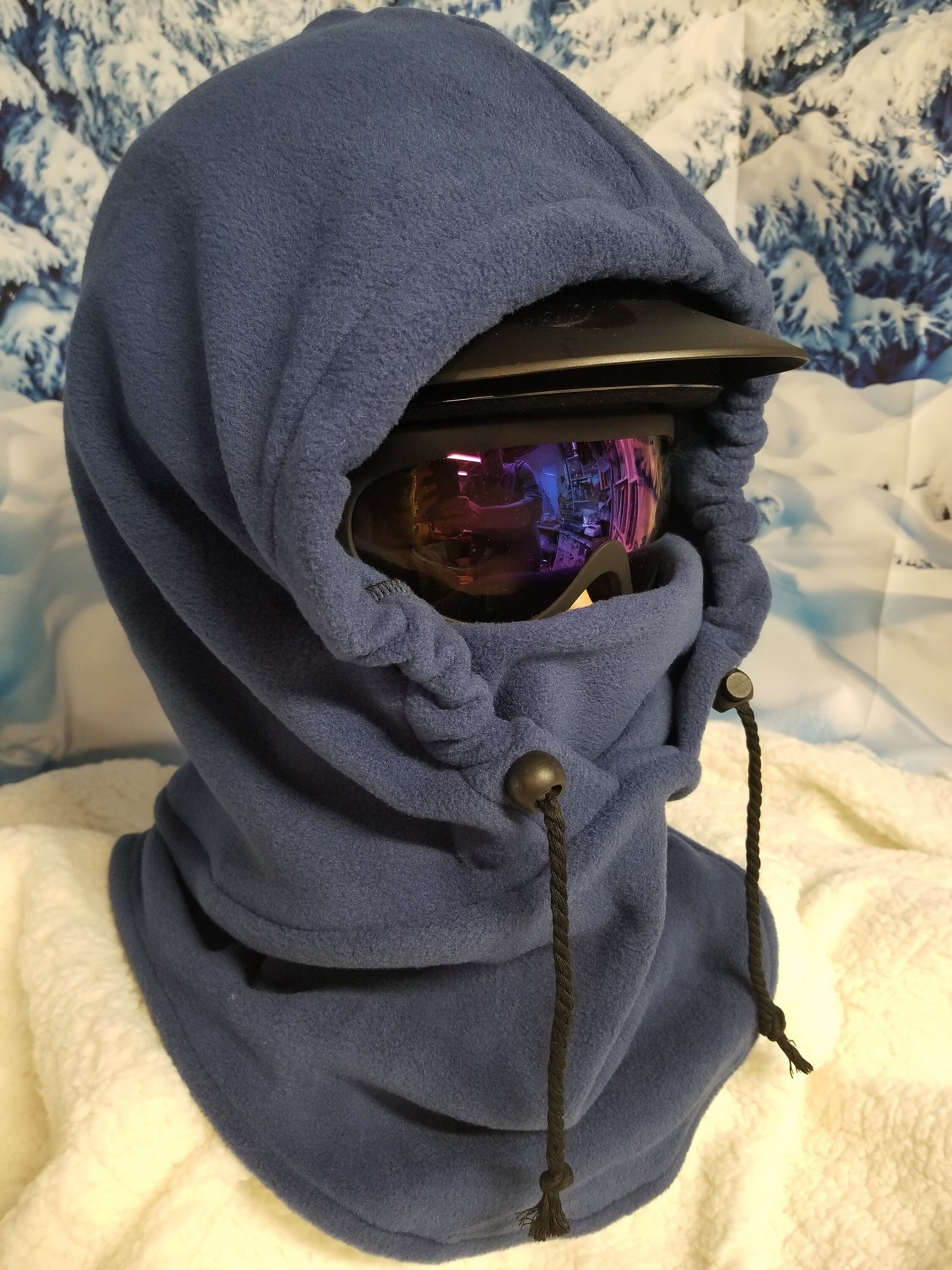 Navy Blue Anti Pill Plush Fleece Large Ski Helmet Cover