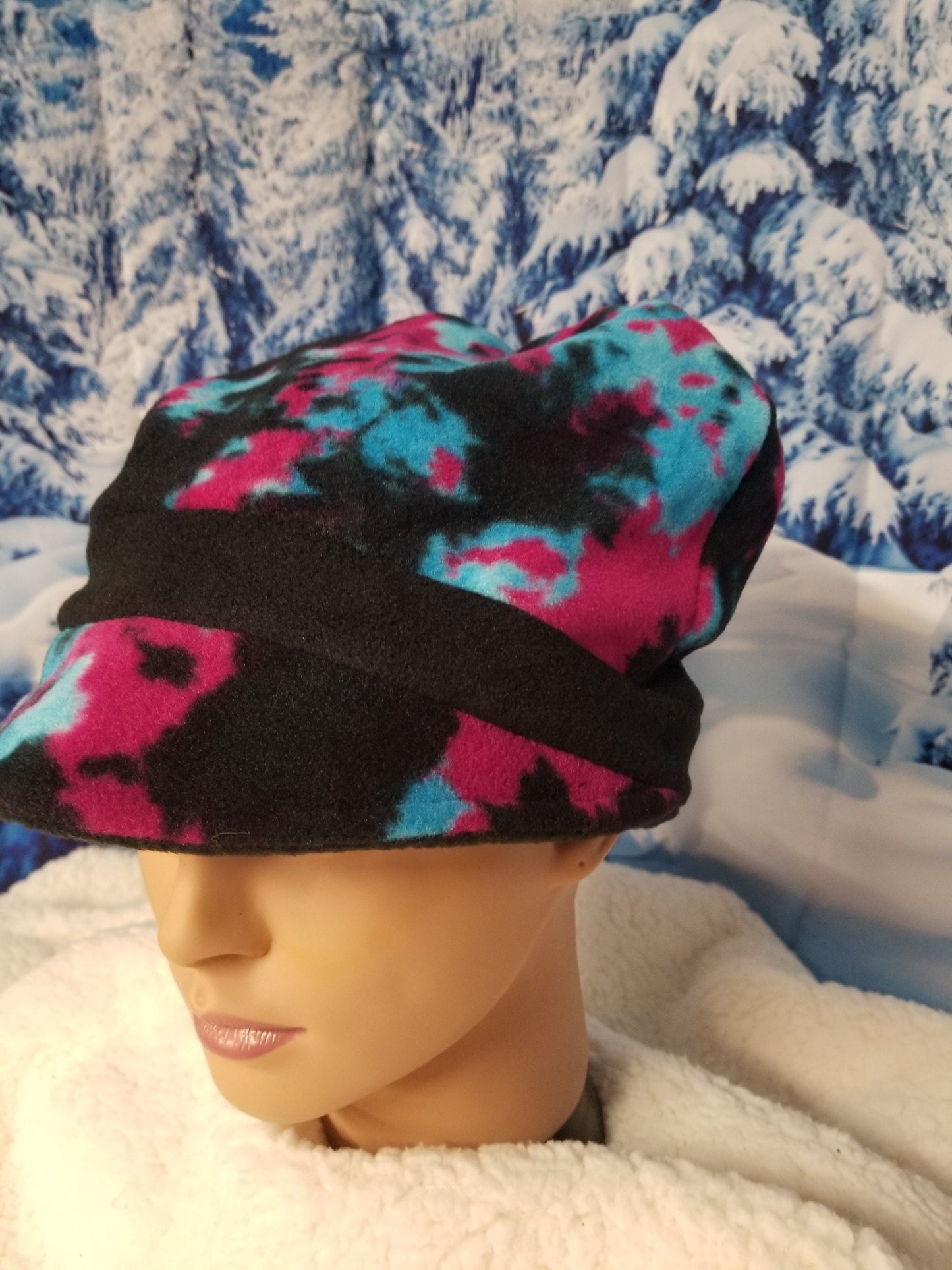 Paint Splatter Print with Black Fleece Band Anti Pill Fleece Newsboy Hat