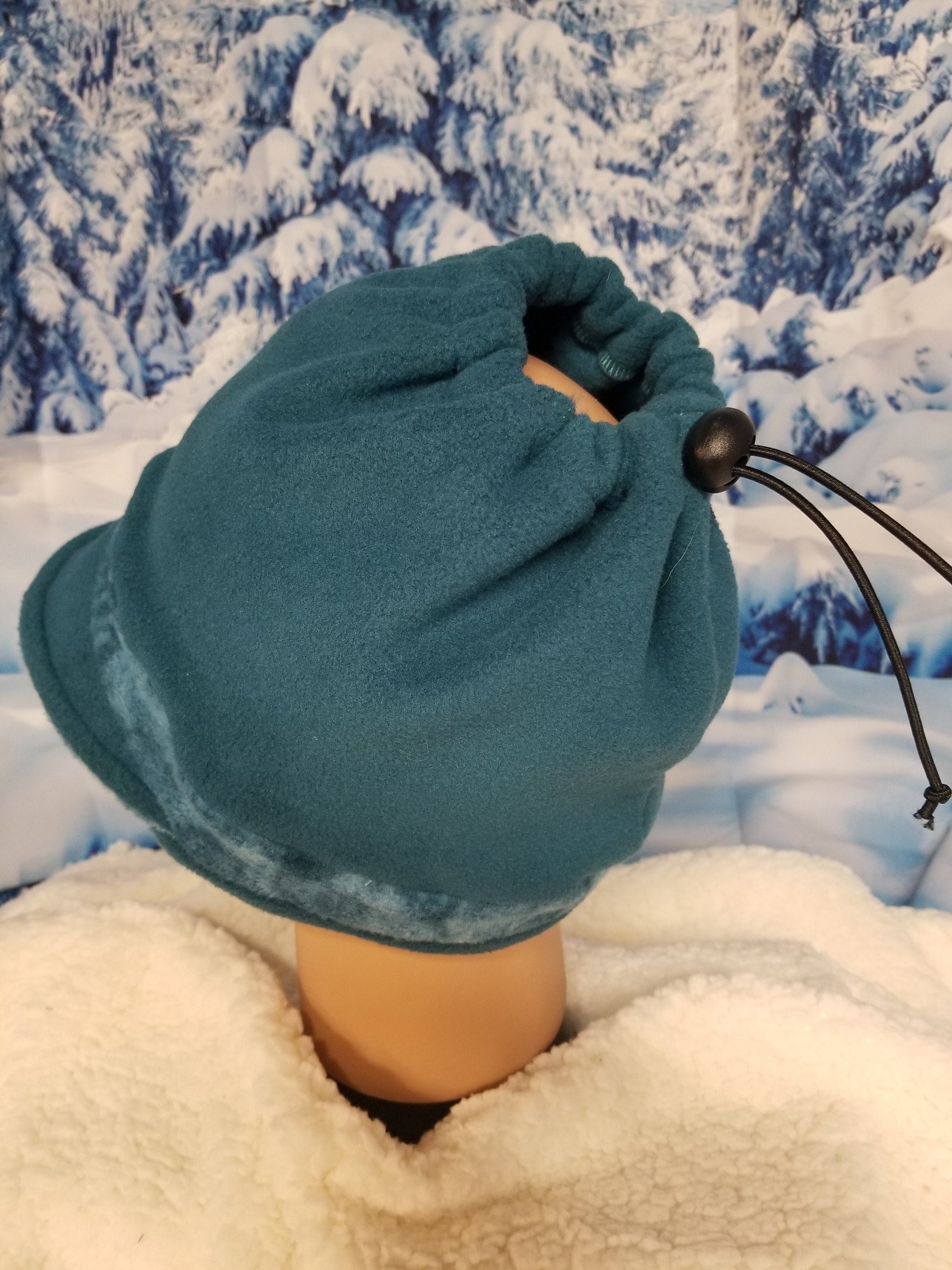 Teal with Teal Marble Fleece Band Anti Pill Fleece Newsboy Ponytail Hat