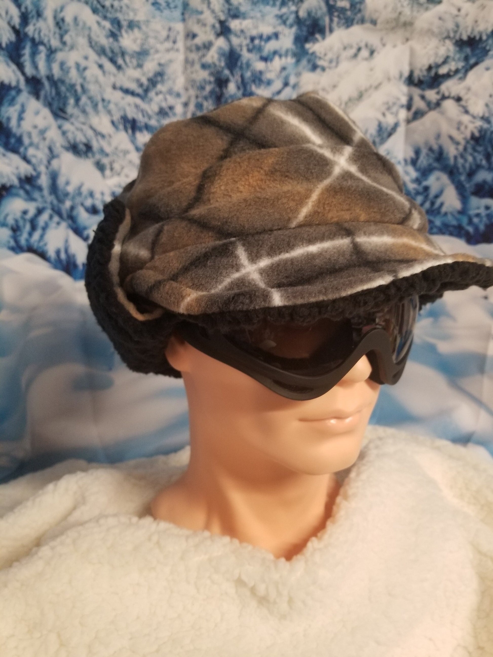 Brown Plaid Fleece Aviator Hat with Visor