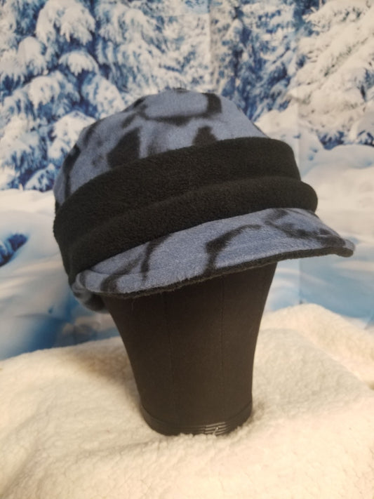 Blue Sketch Print with Black Band Fleece Winter Fashion Hat