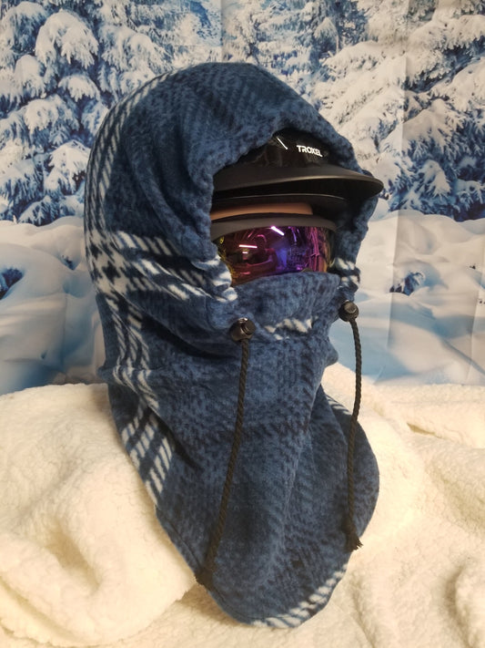Blue Plaid Print Anti Pill Fleece Large Ski Helmet Cover