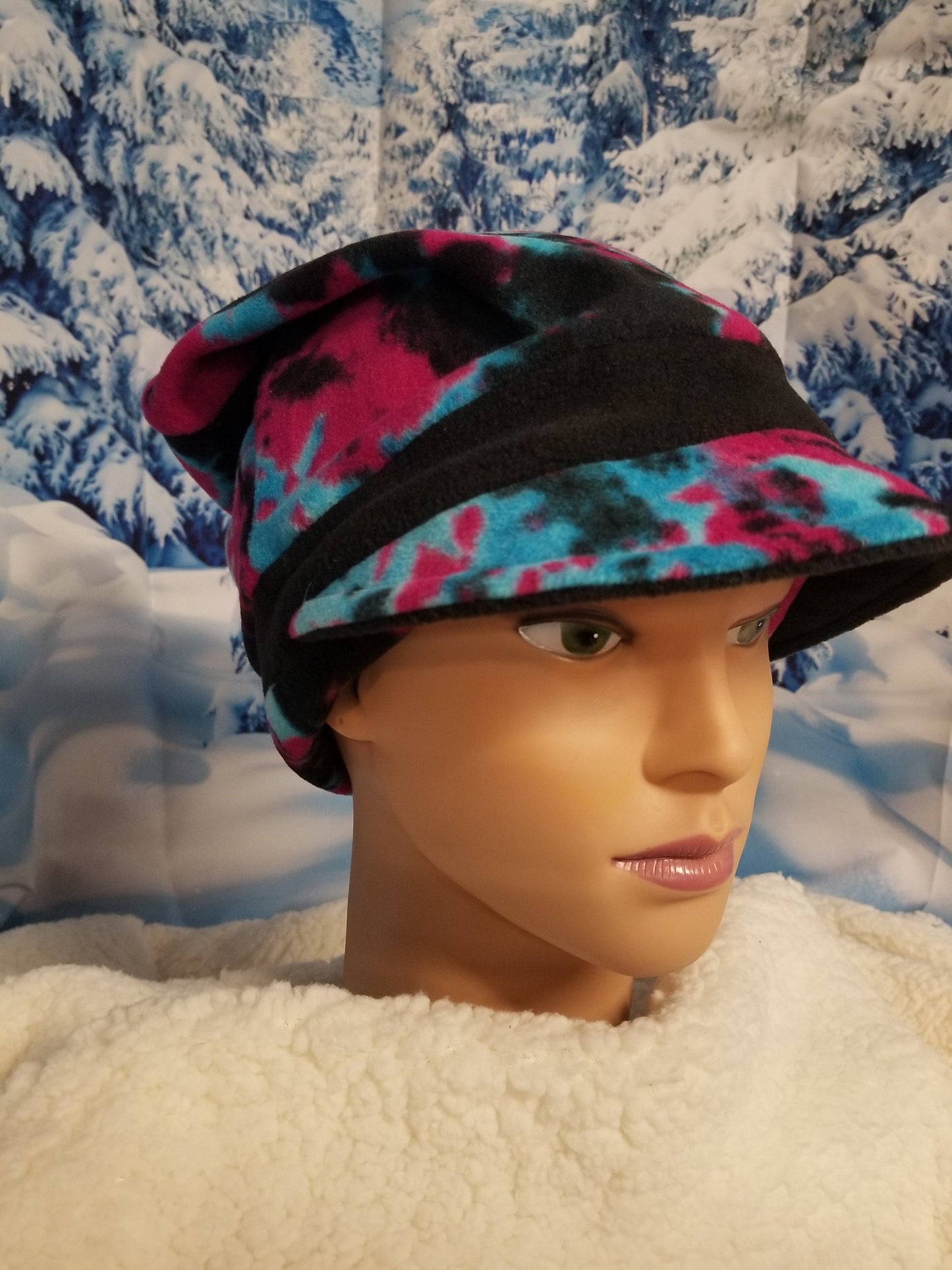 Paint Splatter Print with Black Fleece Band Anti Pill Fleece Newsboy Hat