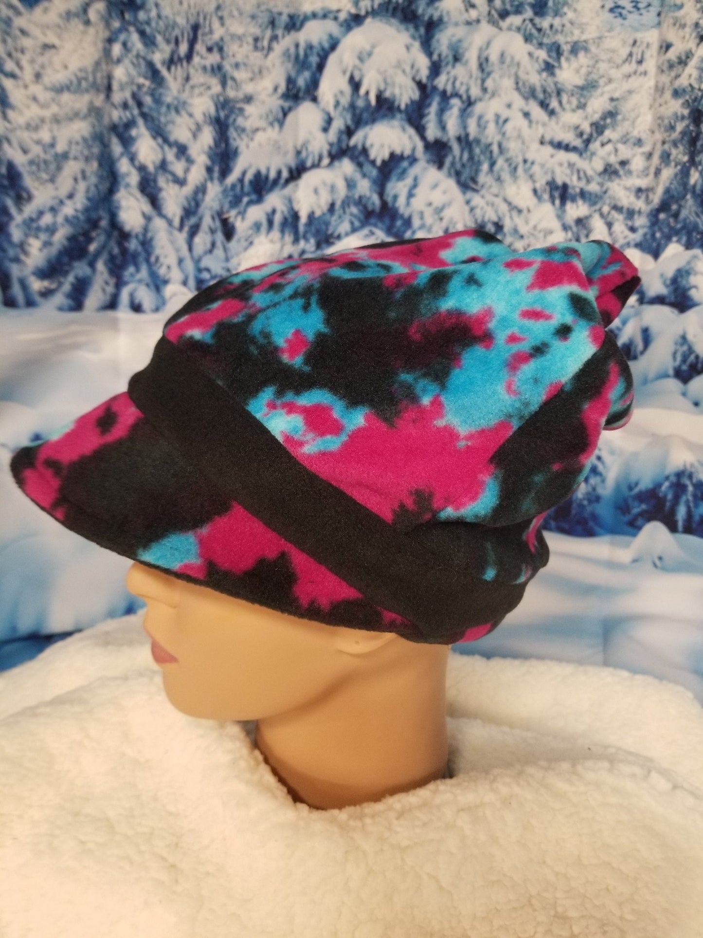 Paint Splatter Print with Black Fleece Band Anti Pill Fleece Newsboy Hat