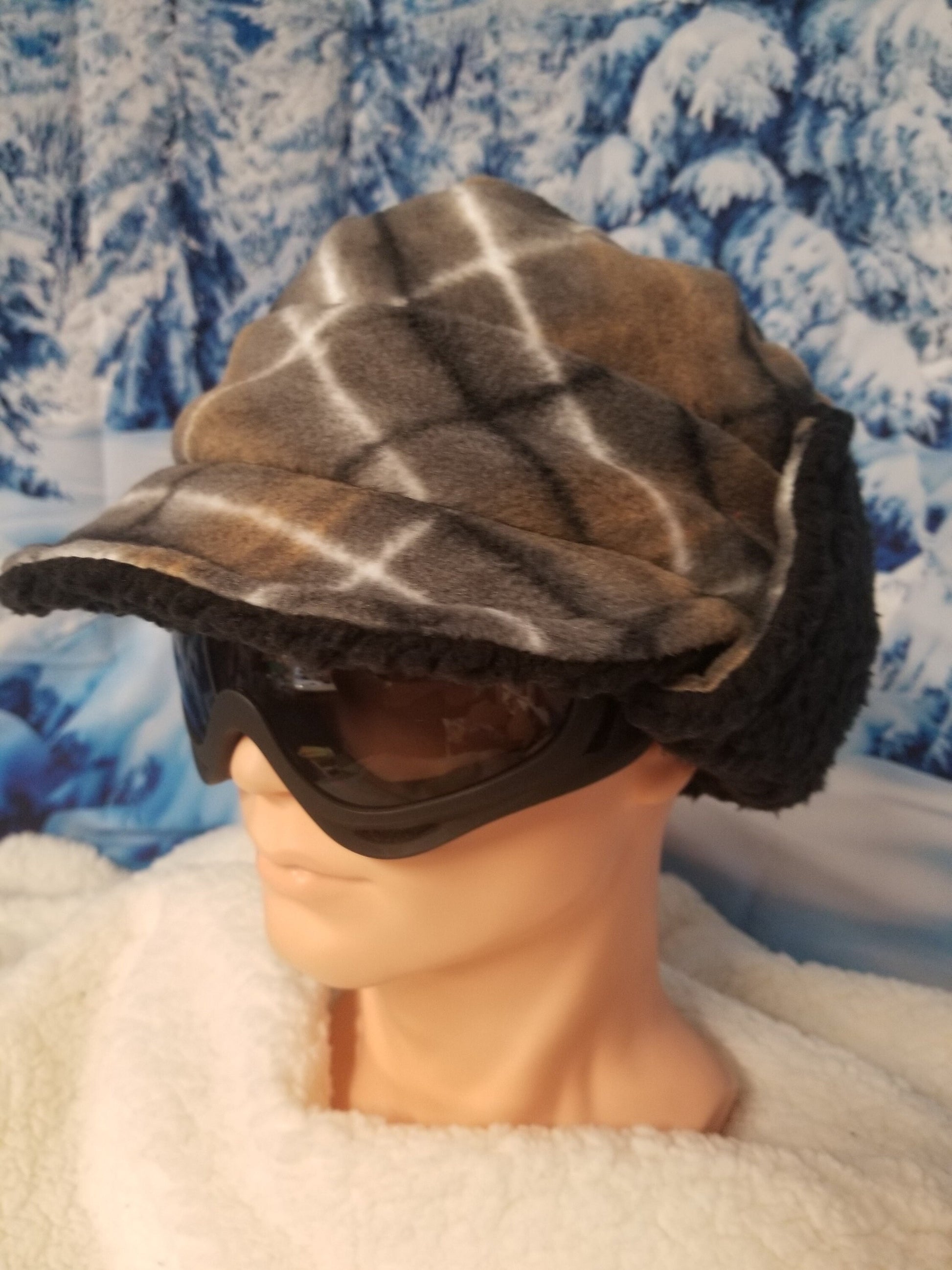 Brown Plaid Fleece Aviator Hat with Visor