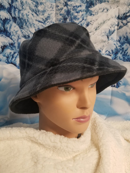 Gray and Black Plaid Print Winter Bucket Hat