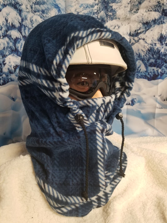 Blue Plaid Print Anti Pill Fleece Extra Large Ski Helmet Cover
