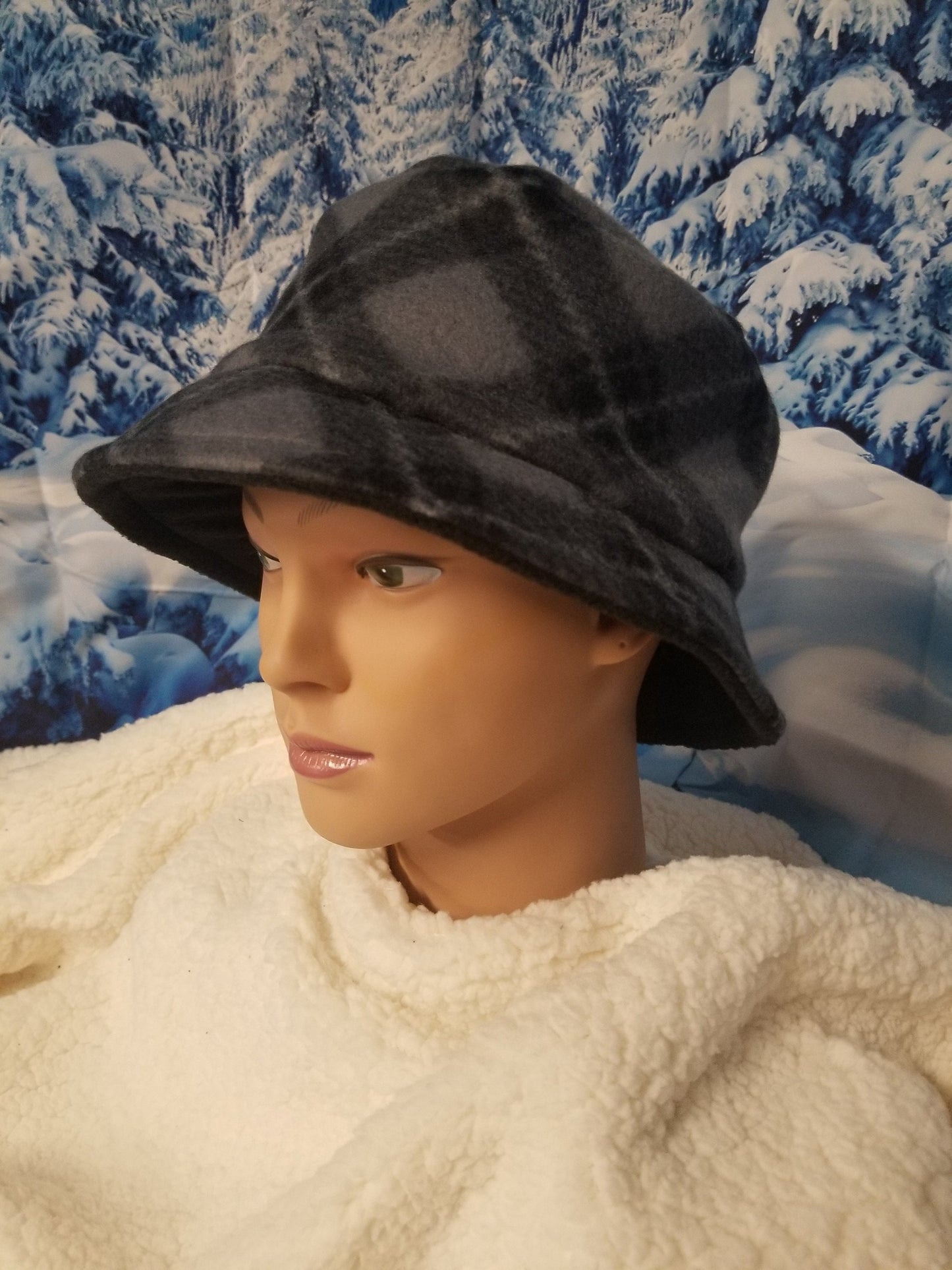 Gray and Black Plaid Print Winter Bucket Hat