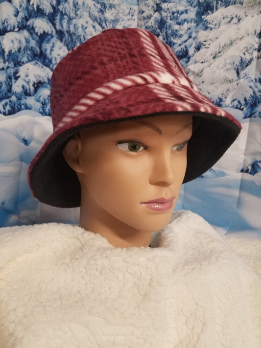 Berry and White Plaid Print Winter Bucket Hat