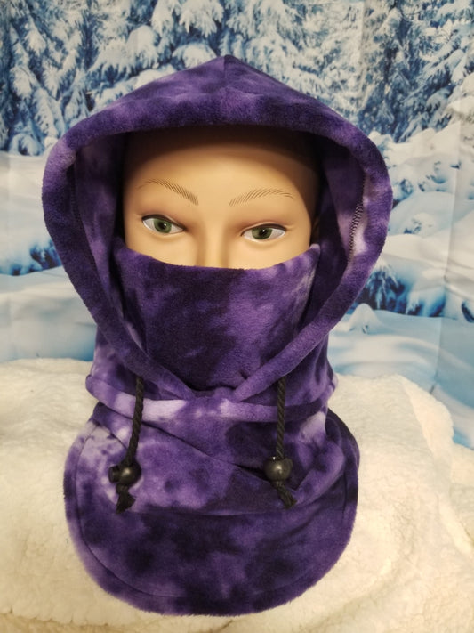 Purple and White Marble Print Anti Pill Fleece Small Hood