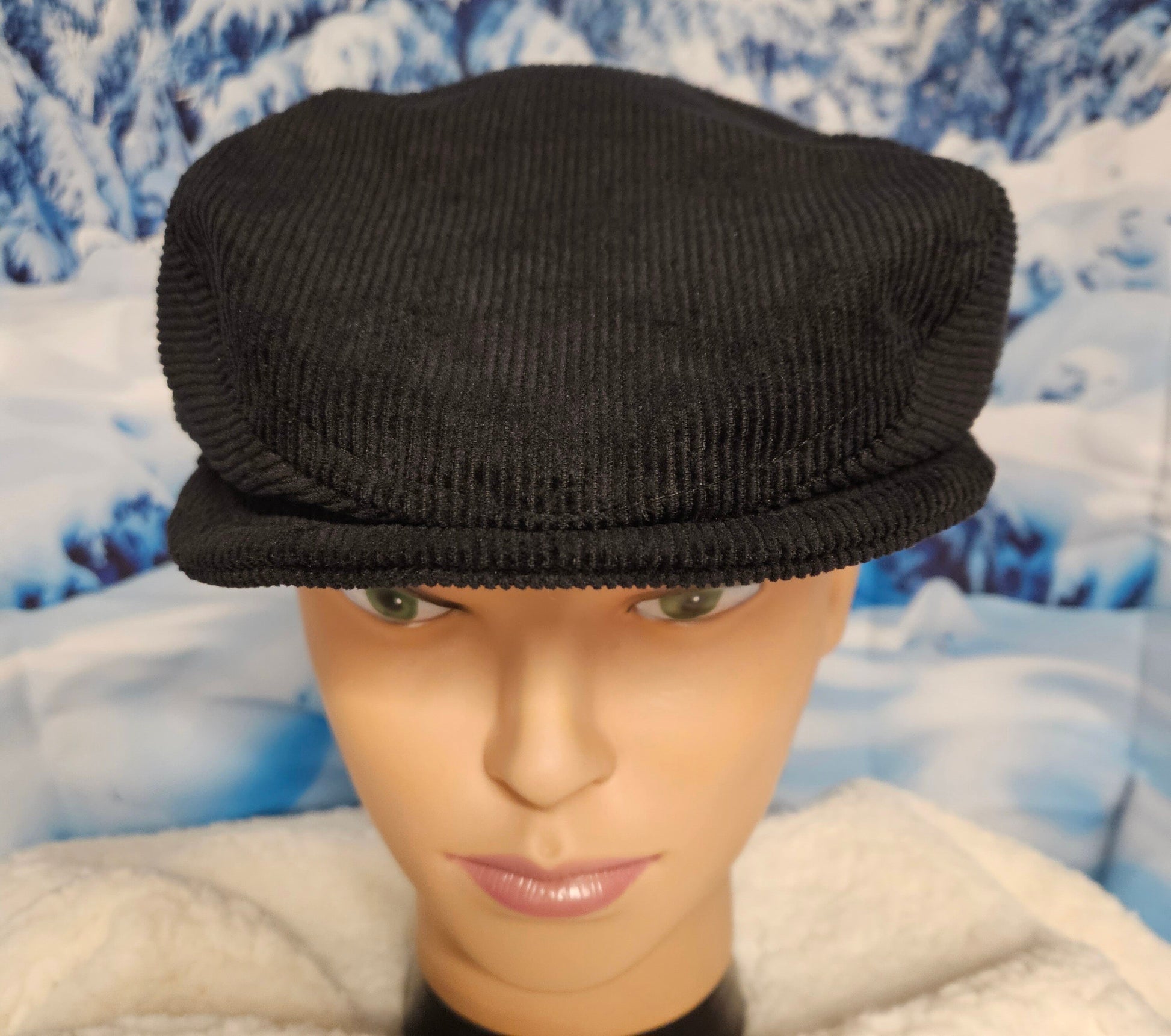 Black Corduroy Flat Cap