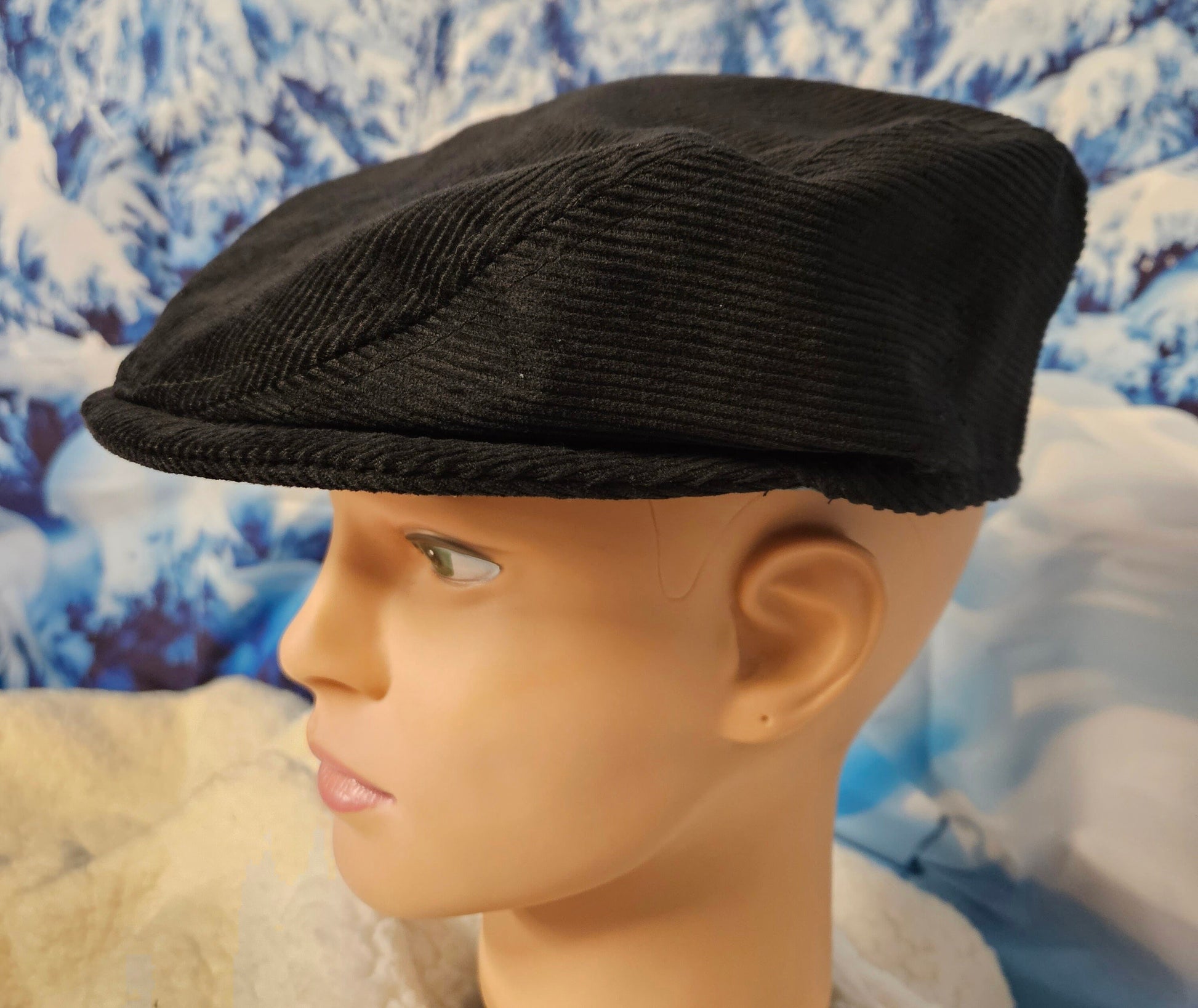 Black Corduroy Flat Cap