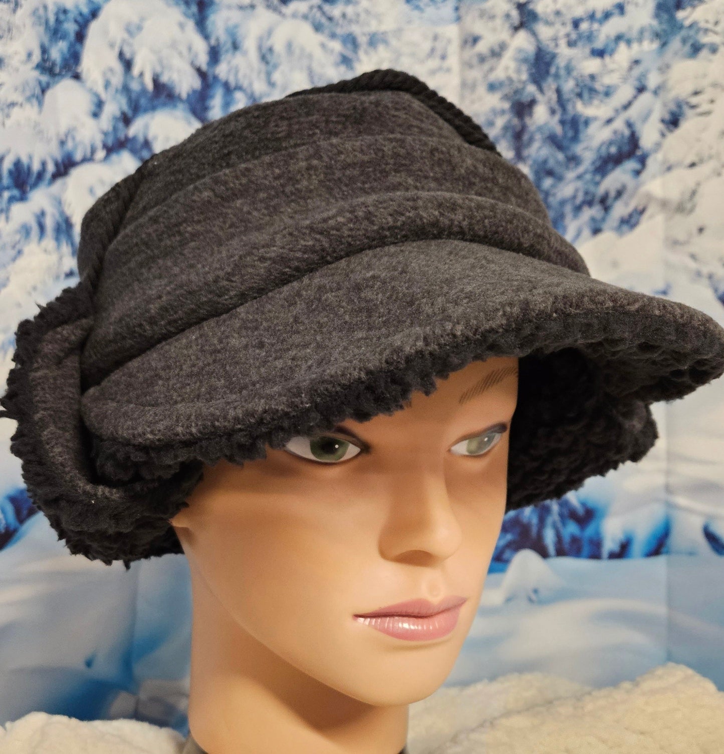 Gray with Black Trim Anti Pill Fleece Aviator Hat with Visor