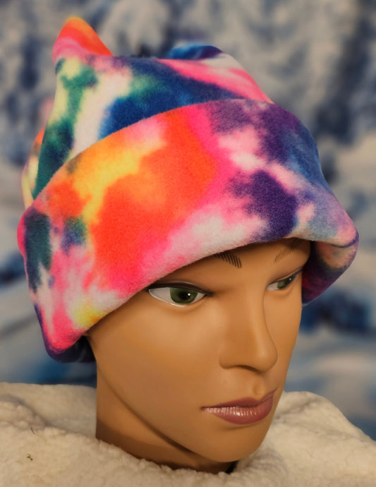 Rainbow Tie Dye Print 4 Point Fleece Winter Retro Hat