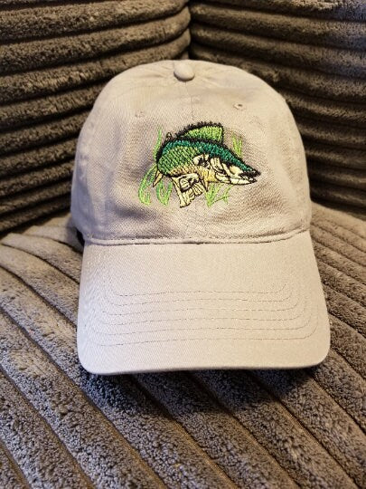 Embroidered Fish Baseball Cap with Velcro Closure, Bass Embroidered Cap, High Quality Cap, Gifts for Dad, Gifts for Him