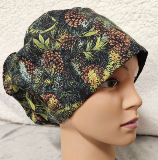 Pine Cone on Pine Needles Pixie Style Scrub Cap