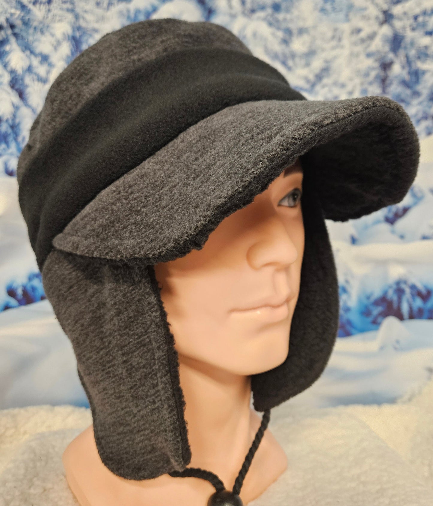 Gray with Black Trim Anti Pill Fleece Aviator Hat with Visor