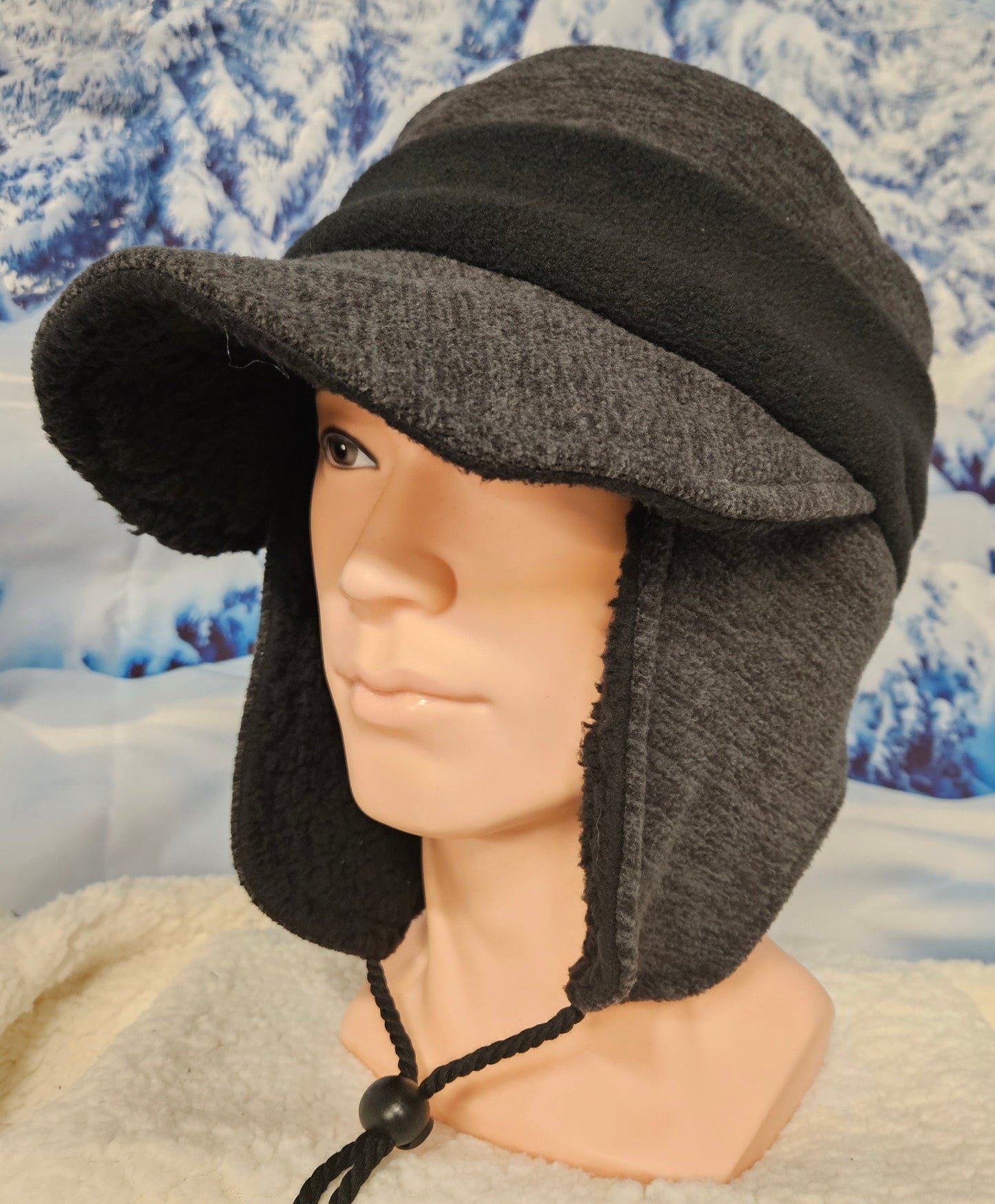 Gray with Black Trim Anti Pill Fleece Aviator Hat with Visor