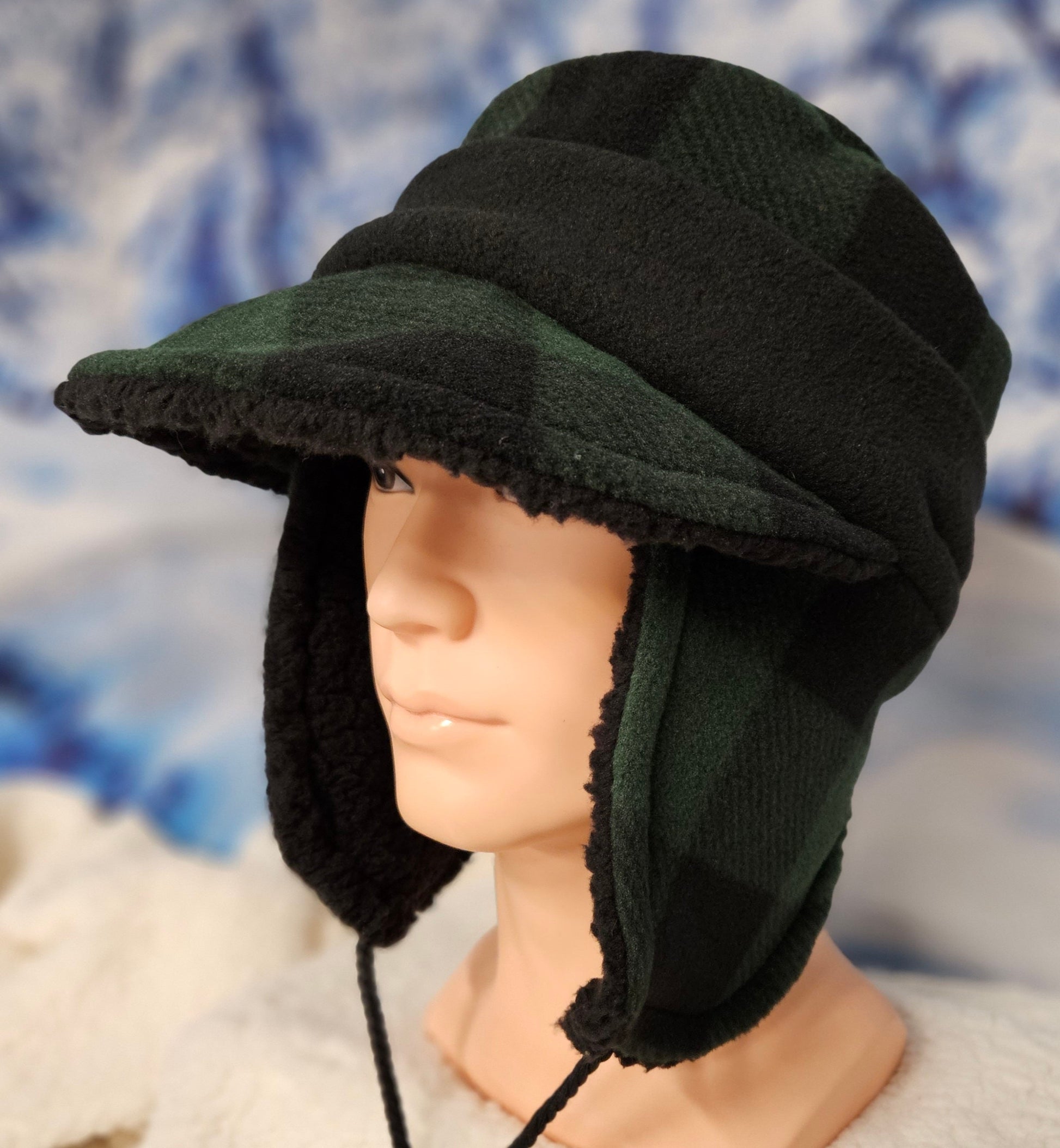 Green and Black Buffalo Check Aviator Hat with Visor