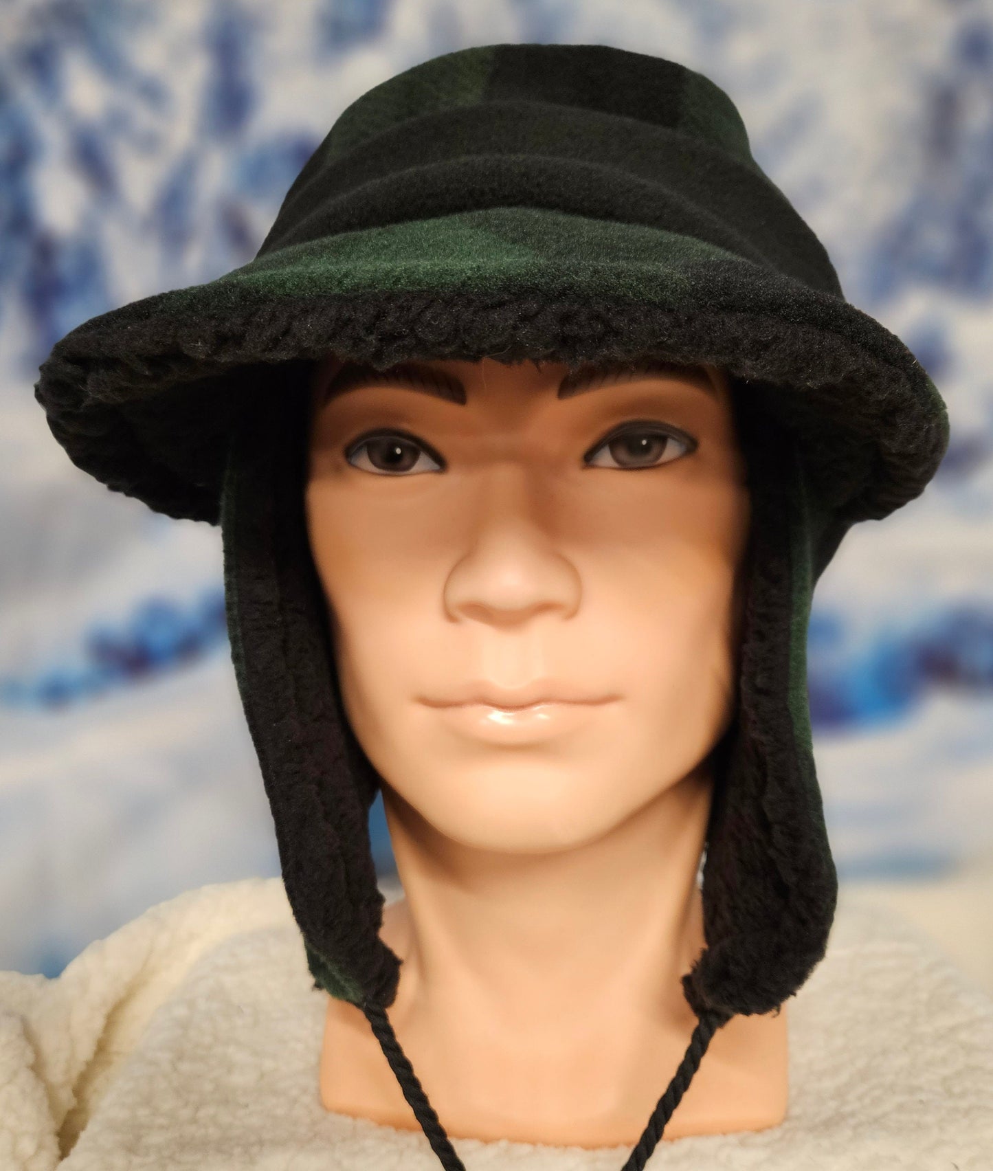 Green and Black Buffalo Check Aviator Hat with Visor