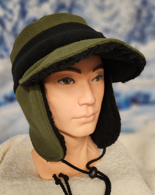 Rifle Green Anti Pill Fleece Aviator Hat with Visor