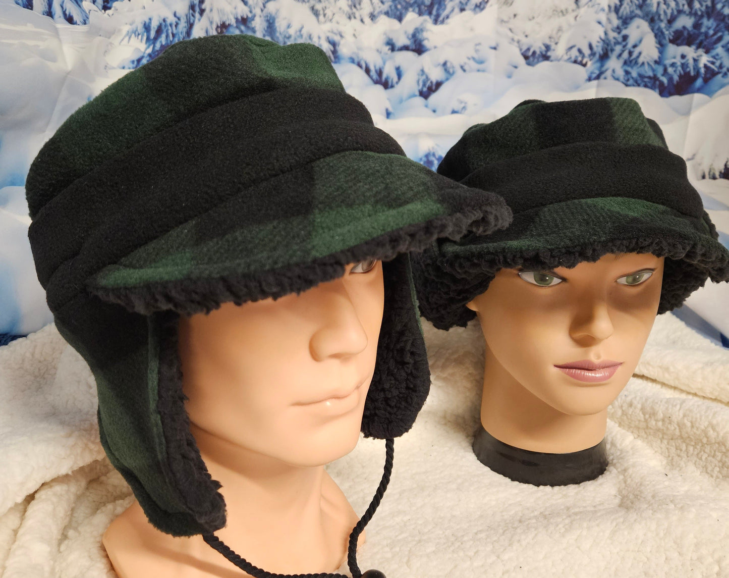 Green and Black Buffalo Check Aviator Hat with Visor