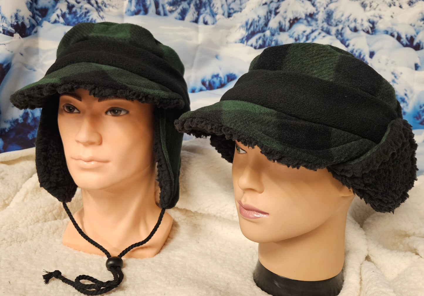 Green and Black Buffalo Check Aviator Hat with Visor