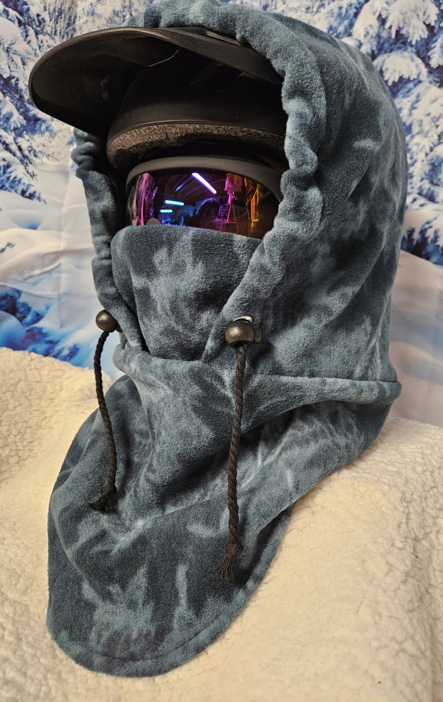 Tonal Teal Leaves Anti Pill Fleece Large Ski Helmet Cover