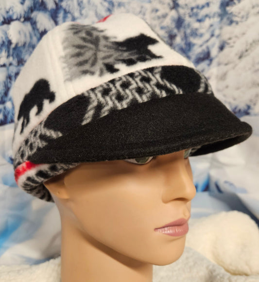 Bear Print Black Fleece Band Fall and Winter Fashion Hat