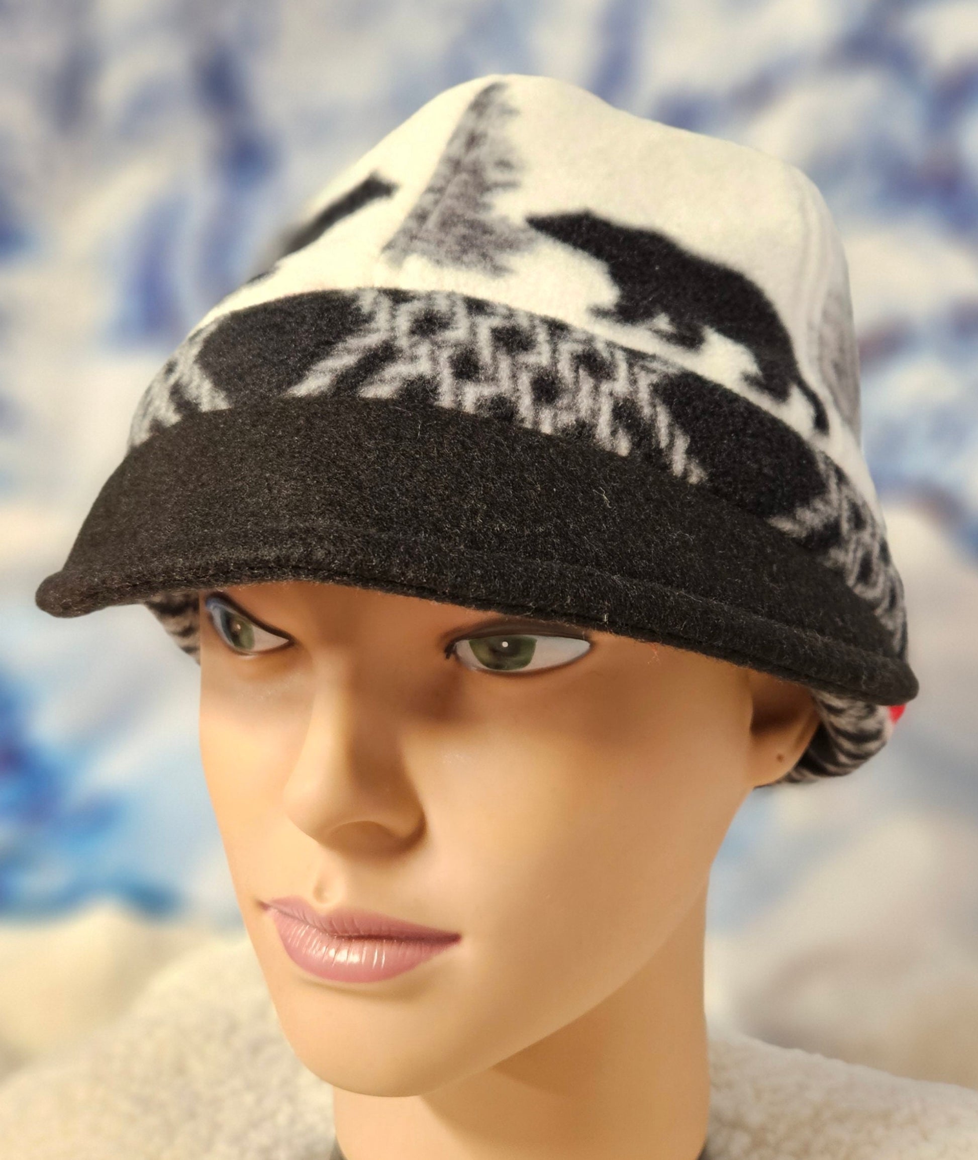 Bear Print Black Fleece Band Fall and Winter Fashion Hat