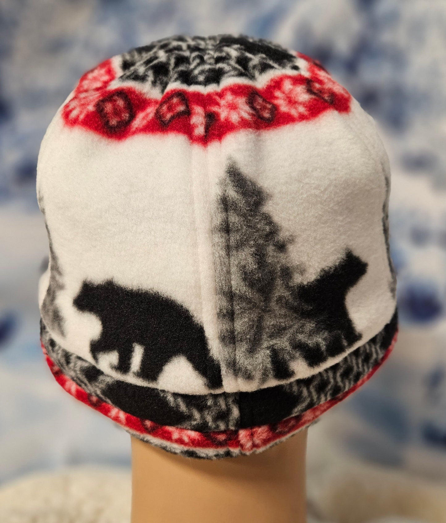 Bear Print Black Fleece Band Fall and Winter Fashion Hat