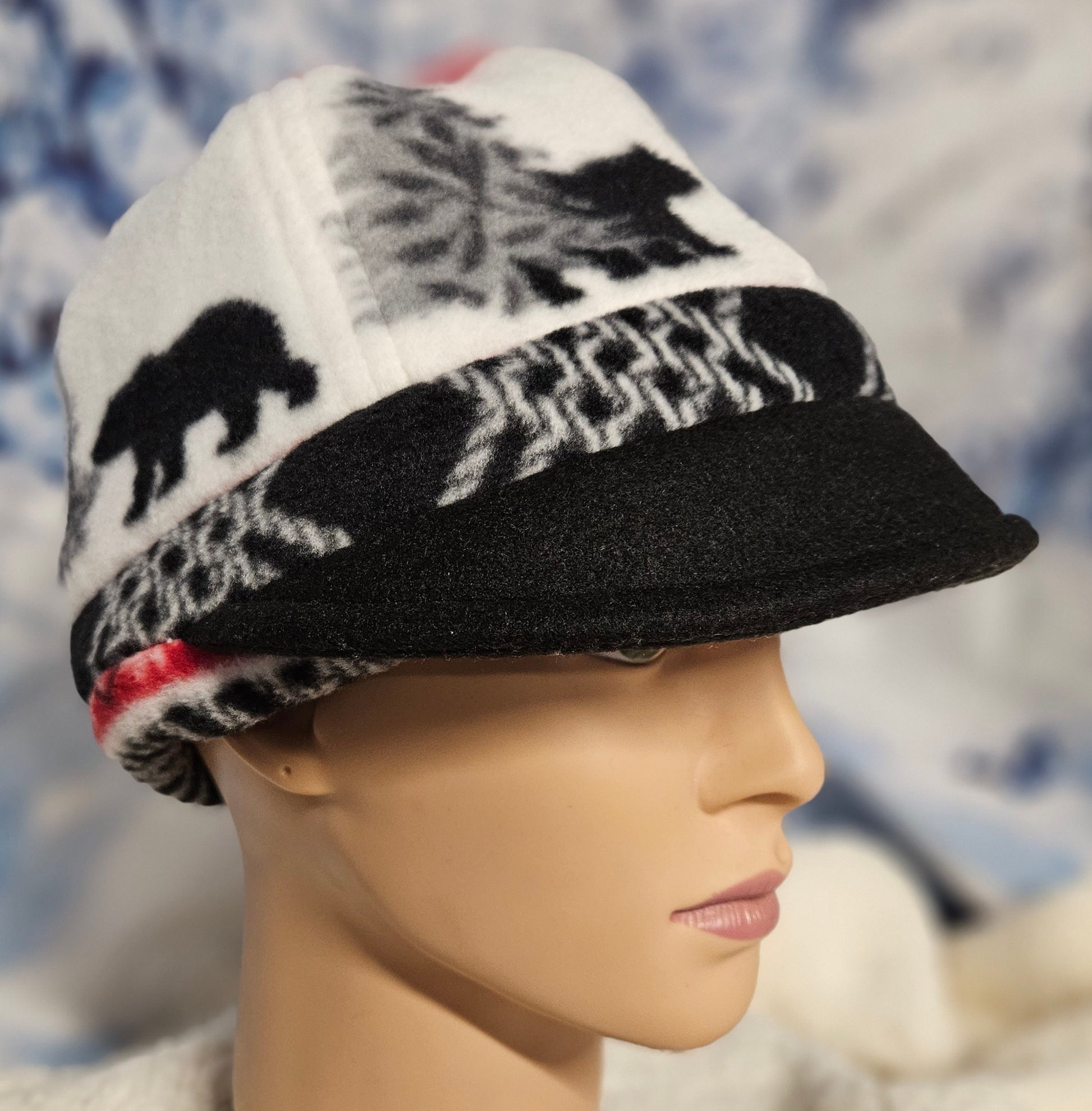 Bear Print Black Fleece Band Fall and Winter Fashion Hat