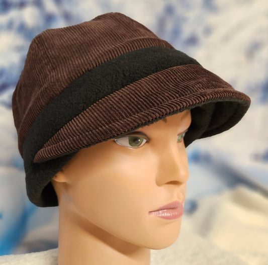 Brown Corduroy with Black Fleece Band Fall and Winter Fashion Hat