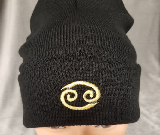 Cancer Zodiac Symbol Embroidered Beanie, Horoscope Beanie, Astrology Beanie, Birthday Beanie